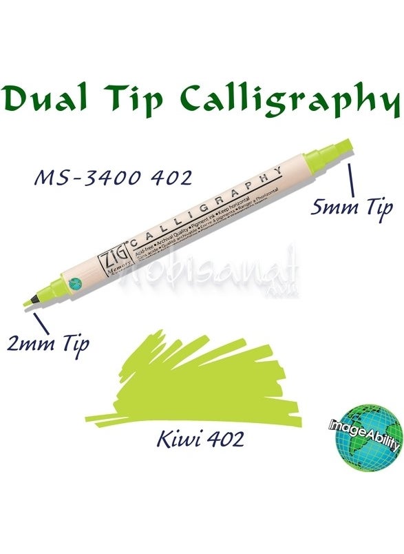 Zig Calligraphy Double Tip Calligraphy Pen 2 mm 5 mm 402 Kiwi 