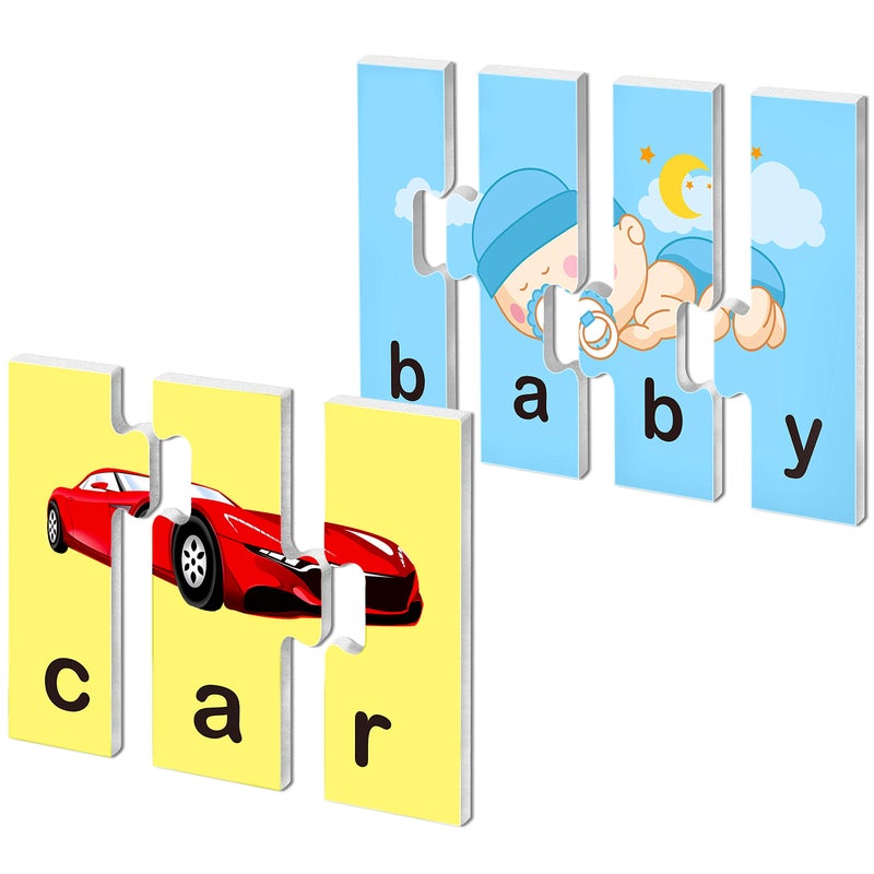 SpriteGru 72 Word Spelling Puzzles with ErrorCorrection Mechanism in 3 and 4 Pieces Perfect for Preschool Learning 36 Blocks Double Sided - Image 3