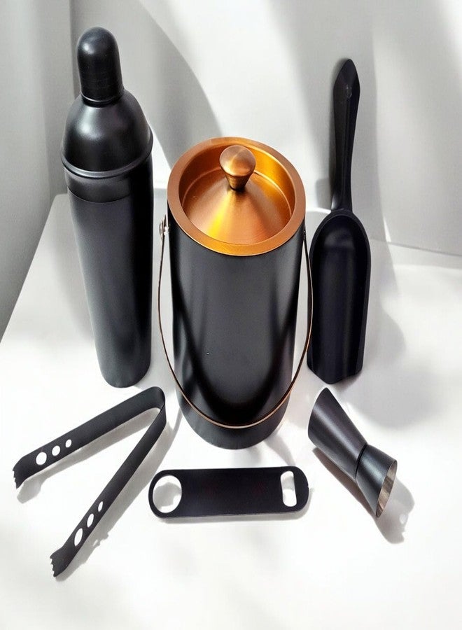 Proniks Premium Black Bar Set with Ice Bucket, Cocktail Shaker, Bar Tools, 7-Piece - Image 1