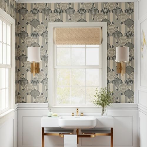 GloryTik Vintage Peel and Stick Wallpaper, Art Deco Fan Pattern, Self Adhesive Removable Wallpaper for Bedroom, Bathroom, Kitchen and Furniture Decorative Contact Paper 17" x 80" - Image 4