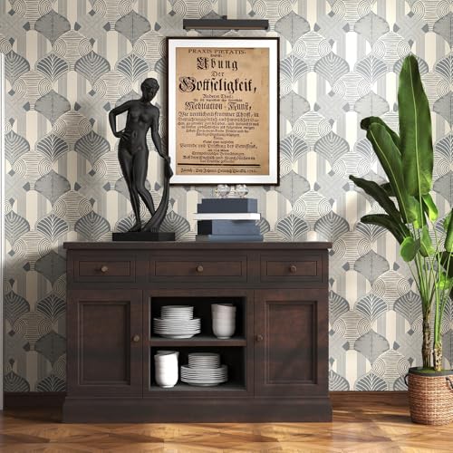 GloryTik Vintage Peel and Stick Wallpaper, Art Deco Fan Pattern, Self Adhesive Removable Wallpaper for Bedroom, Bathroom, Kitchen and Furniture Decorative Contact Paper 17" x 80" - Image 5