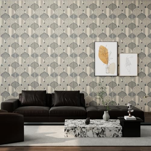 GloryTik Vintage Peel and Stick Wallpaper, Art Deco Fan Pattern, Self Adhesive Removable Wallpaper for Bedroom, Bathroom, Kitchen and Furniture Decorative Contact Paper 17" x 80" - Image 3