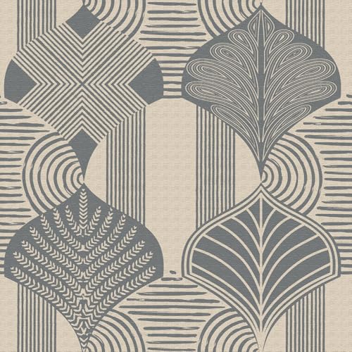 GloryTik Vintage Peel and Stick Wallpaper, Art Deco Fan Pattern, Self Adhesive Removable Wallpaper for Bedroom, Bathroom, Kitchen and Furniture Decorative Contact Paper 17" x 80" - Image 1