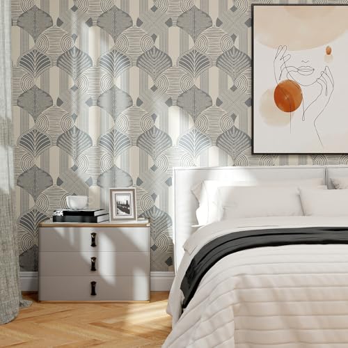 GloryTik Vintage Peel and Stick Wallpaper, Art Deco Fan Pattern, Self Adhesive Removable Wallpaper for Bedroom, Bathroom, Kitchen and Furniture Decorative Contact Paper 17" x 80" - Image 2