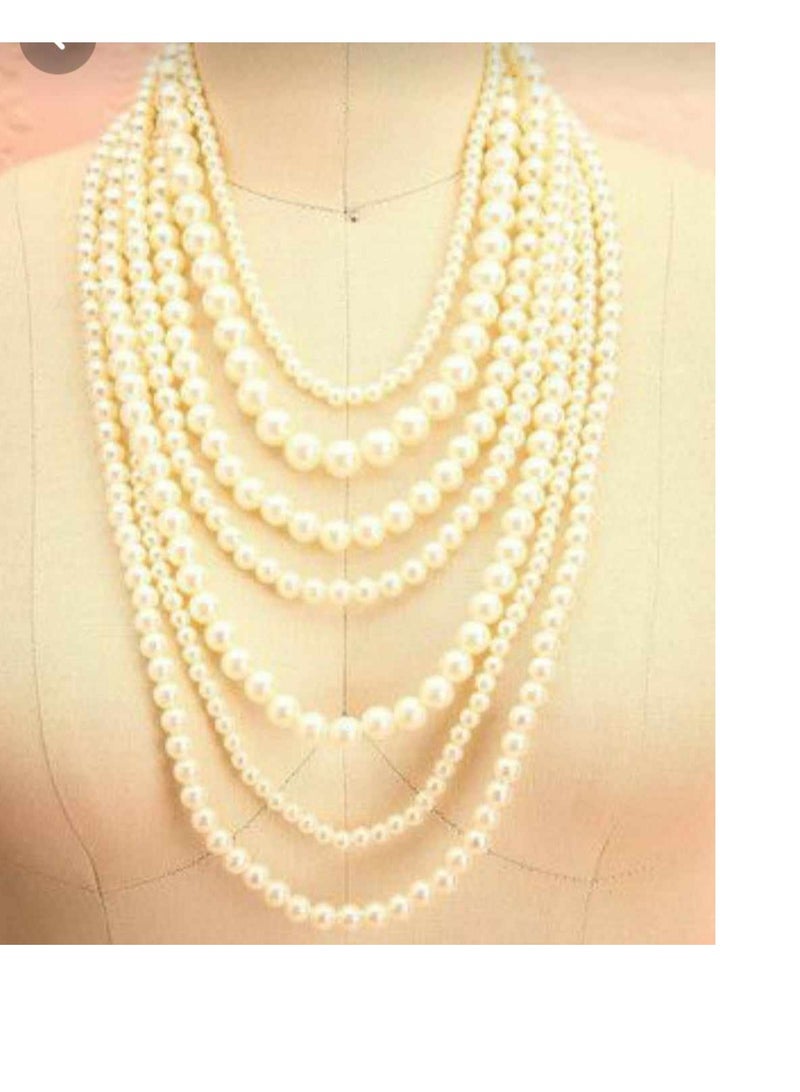 RA accessories Women Necklace Of Off White Pearls Multi Layers 