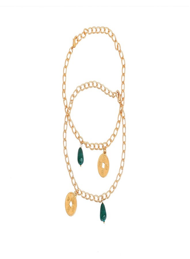 Touchstone Anklets Pair with Green and Round Drop for Women - Image 1