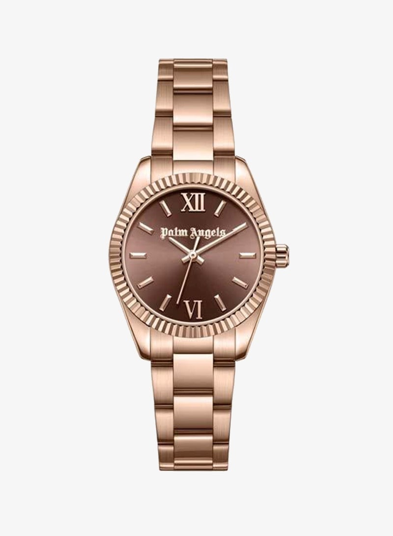 Palm Angels Clara Brown Dial Rose Gold Stainless Steel Bracelet Analog Watch for Women, 28mm - Image 1