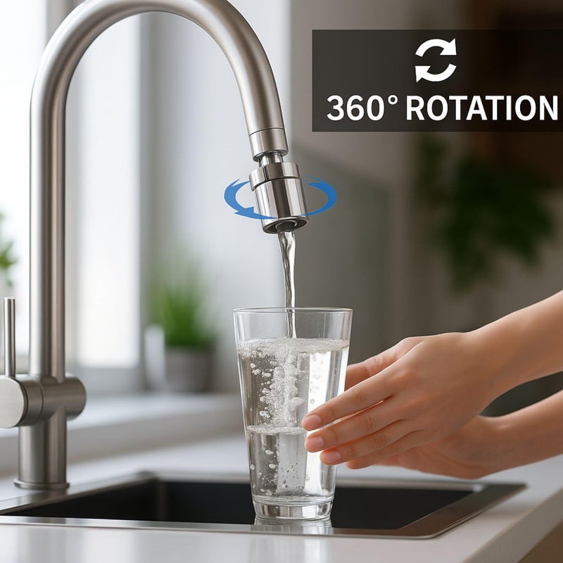 Prem's صنبور مطبخ قابل للدوران 360 درجة من الفولاذ المقاوم للصدأ | موسع صنبور | مهوى حوض دوار | مهوى موفر للمياه | يناسب خيوط أنثوية 22 مم مطلية بالكروم - Image 5