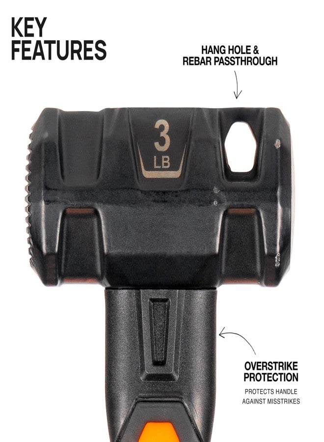 Klein Tools H80693 Sledgehammer, 3-Pound Dual-Faced Hammer with Fiberglass Handle, Shock-Resistant Design for Striking and Demolition, Includes Lanyard Hole - Image 3