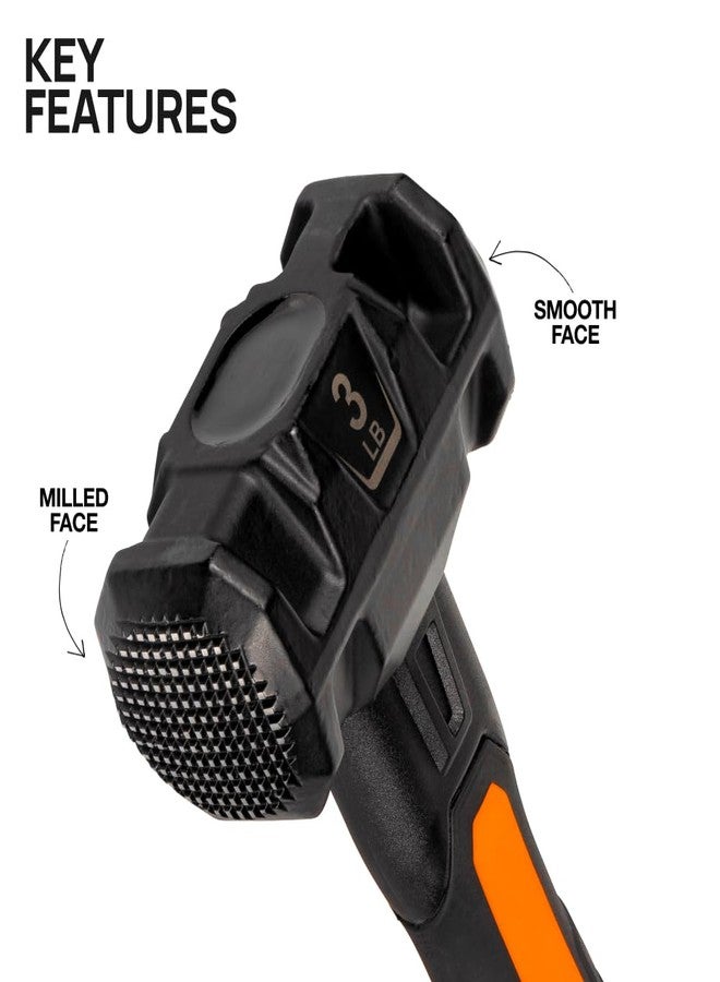 Klein Tools H80693 Sledgehammer, 3-Pound Dual-Faced Hammer with Fiberglass Handle, Shock-Resistant Design for Striking and Demolition, Includes Lanyard Hole - Image 2