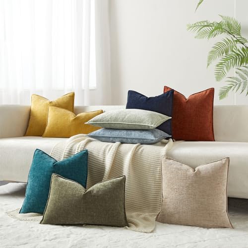 JUSPURBET Set of 2 Beige Chenille Lumbar Throw Pillow Covers 16x24 Inch Soft Textured Decorative Cushion Cases for Couch Sofa Bed Solid Home Decor Pillowcases - Image 4