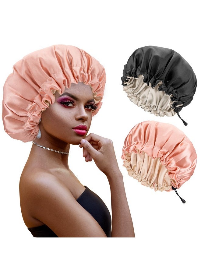 Atudew Tudew Satin Bonnet 2Pcs Sleep Bonnet For Black Women For Curly Hair Sleeping Silk Sleeping Cap Sleep Cap Night Cap Hair Cap Adjustable  - Image 2