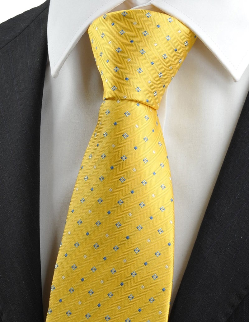 KissTies Mens Canary Yellow Dots Necktie Fashion Classic Wedding Ties for Men - Image 3