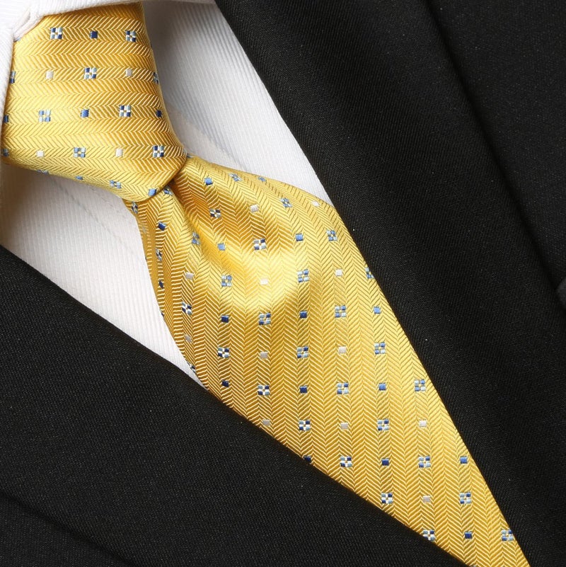 KissTies Mens Canary Yellow Dots Necktie Fashion Classic Wedding Ties for Men - Image 2
