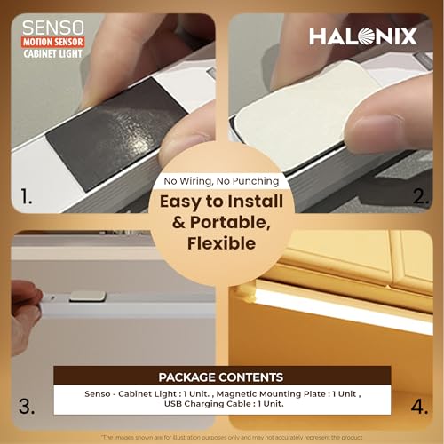 Halonix Senso Motion Sensor Cabinet Light | Rechargeable Cabinet Light with Motion Sensor | Dimmable Function | Color- Warm White | Type-C Charging | Pack of 1 - Image 2