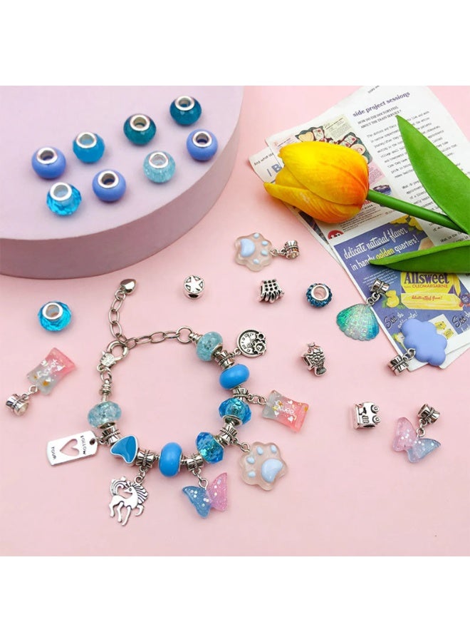 Capstro 68PCS Charm Bracelet Making Kit for Girls – Blue Jewelry Kit with Snake Chain Bracelets, Cords, Beads, Pendants, Luxury Jewelry Box & Gift Bag | DIY Bracelet Craft Set for Kids Ages 6–12 - Image 5
