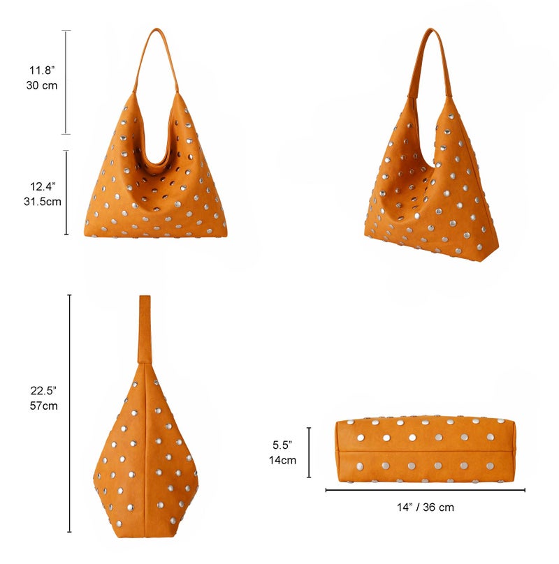 YLYYHH Studded Hobo Purse for Women, Leather Tote Bag Rivet Studded Shoulder Bag Punk Handbag (Orange) - Image 5