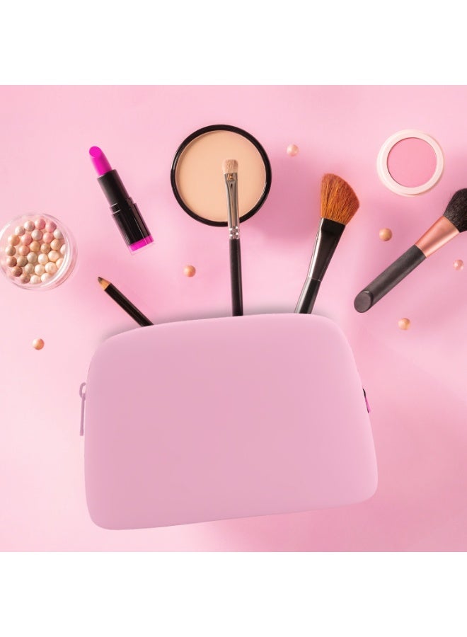 Silicone Waterproof Makeup Bag – Large Travel Cosmetic Pouch (Pink) - Image 1