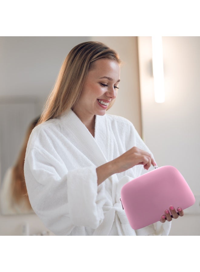 Silicone Waterproof Makeup Bag – Large Travel Cosmetic Pouch (Pink) - Image 2