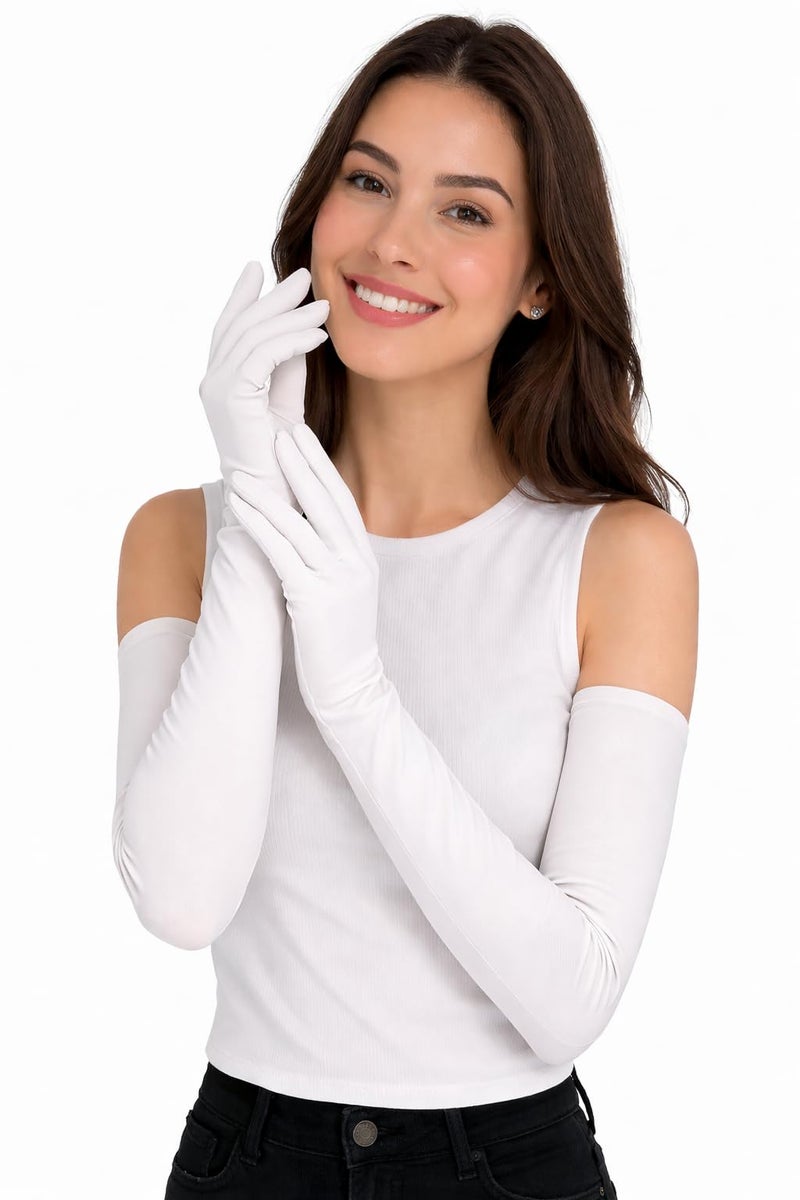 CLUZE Women's Driving Gloves, Printed Cotton Full Hand Summer Gloves for Protection from Sun Burn/Heat/Pollution (Pack of 1 Pair) (White) - Image 1