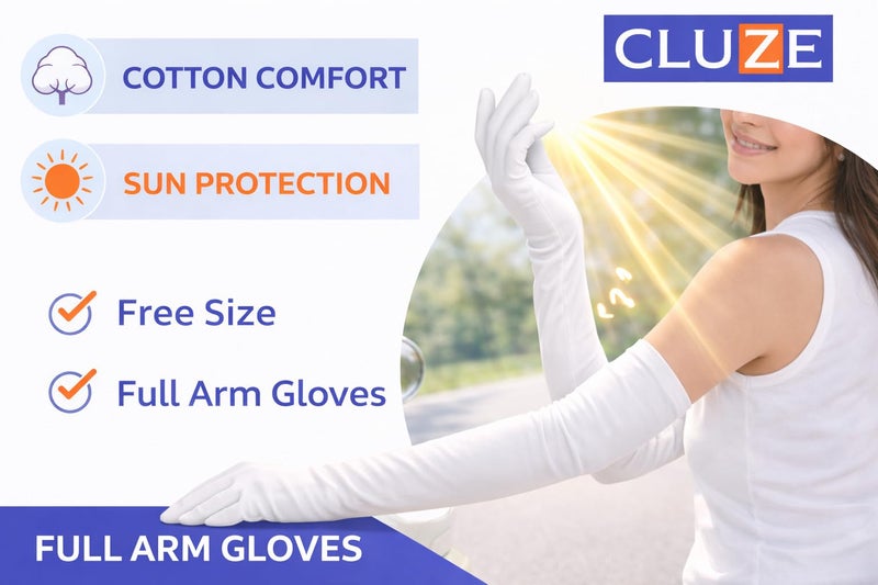 CLUZE Women's Driving Gloves, Printed Cotton Full Hand Summer Gloves for Protection from Sun Burn/Heat/Pollution (Pack of 1 Pair) (White) - Image 4