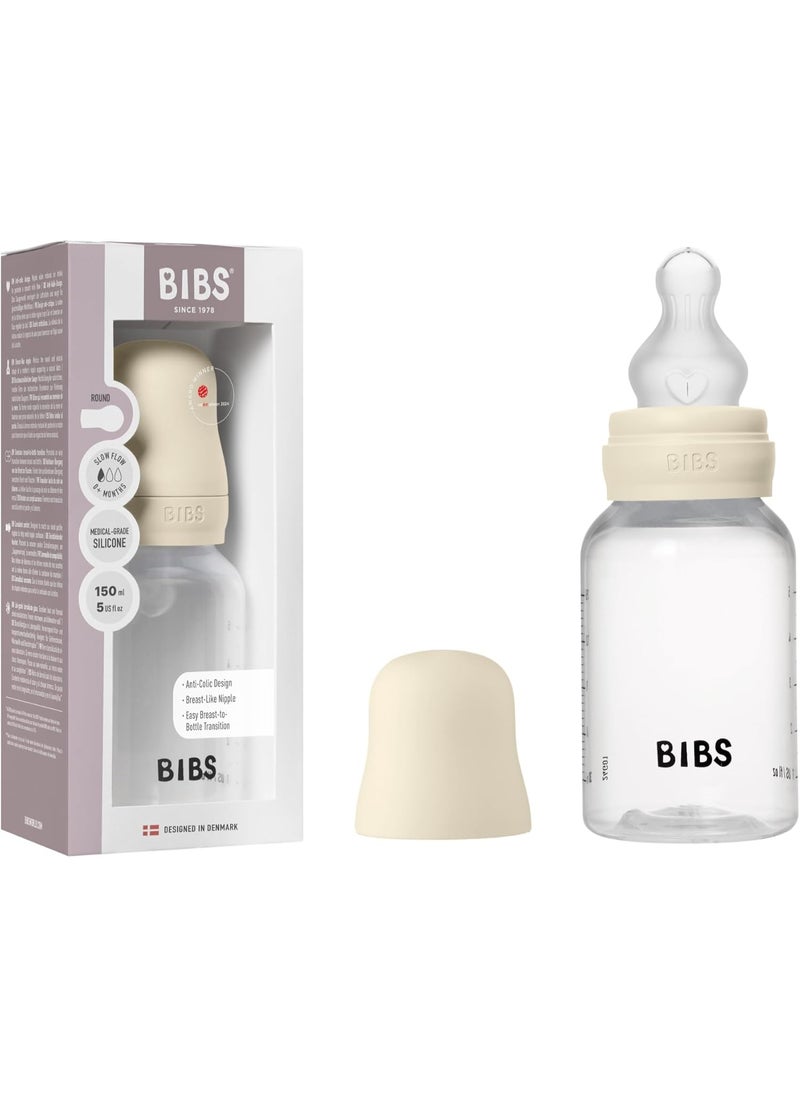 BIBS BIBS Baby Bottle 150 ml Silicone Nipple - Anti-Colic, BPA-Free, Round Nipple, Slow Flow, Lightweight & Easy to Clean, Suitable for Newborns 0+ Years - Ivory  - Image 1