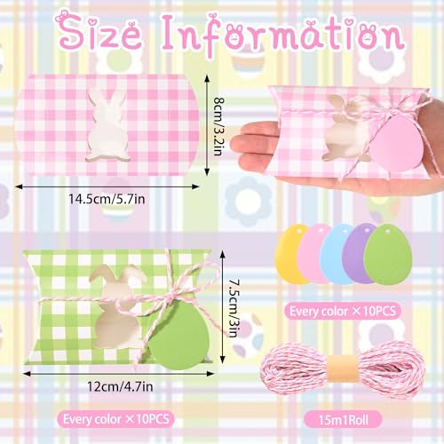 Sanixin 50Pcs Easter Treat Boxes with Bunny Window Spring Pastel Plaid Gift Boxes with Tags Hemp Rope Bunny Cookie Boxes for Easter Party Spring Holidays Birthday Party Supplies 5 Colors - Image 3