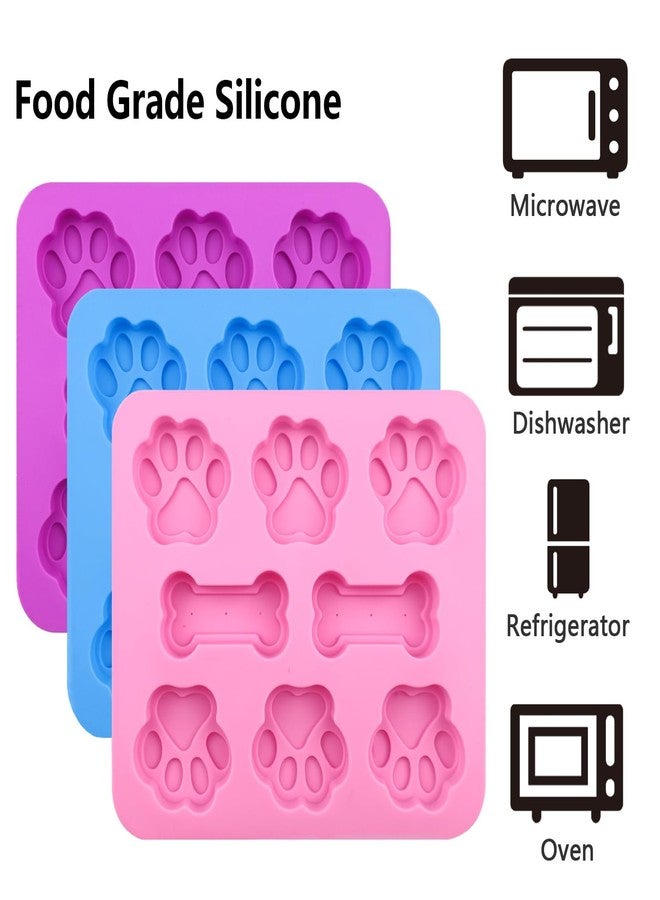 Lukinuo Paw Print Mold Dog Treat Mold Bone Silicone Molds 3 Pcs Dog Treat Molds for Baking Dogs Paw Puppy Treat Ice Cube Trays Cookies Chocolate Candies - Image 3