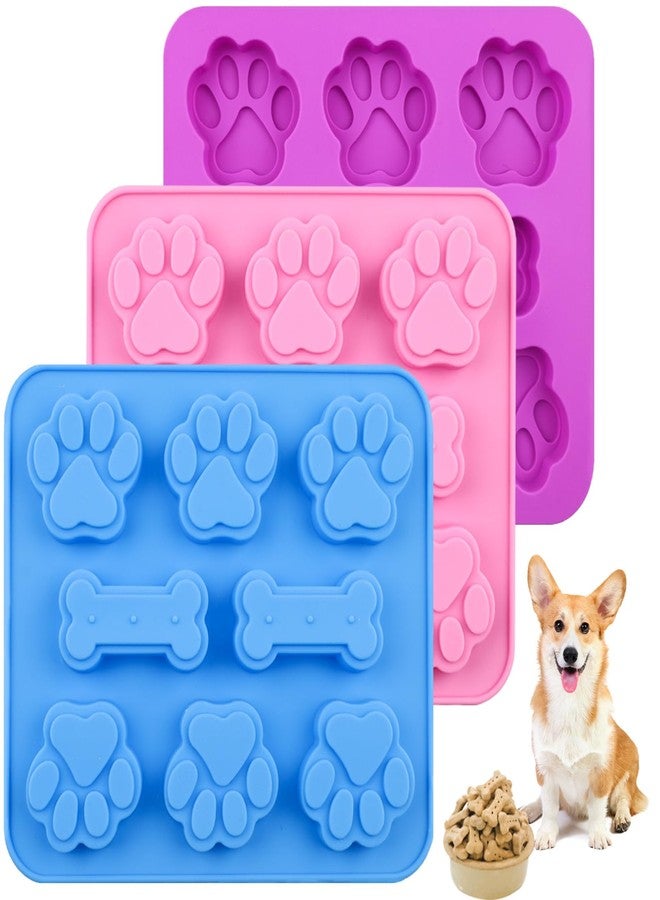 Lukinuo Paw Print Mold Dog Treat Mold Bone Silicone Molds 3 Pcs Dog Treat Molds for Baking Dogs Paw Puppy Treat Ice Cube Trays Cookies Chocolate Candies - Image 1