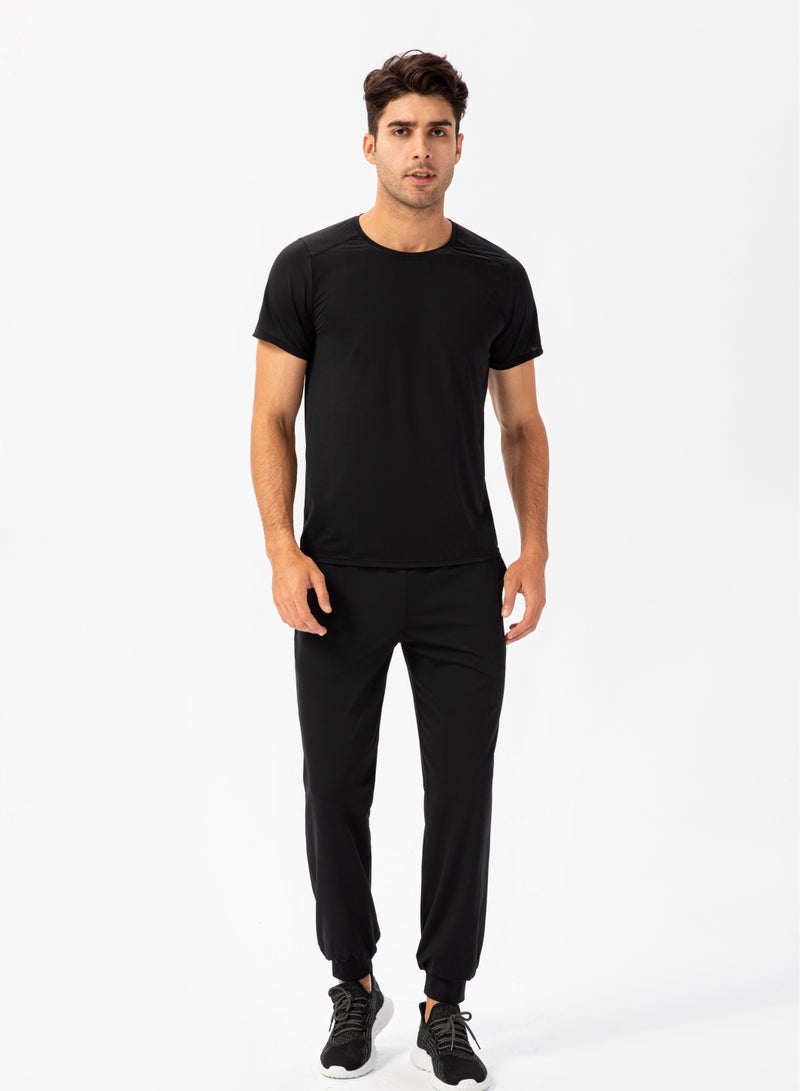 Men Quick Dry Breathable Elastic T-Shirt Black - Image 1