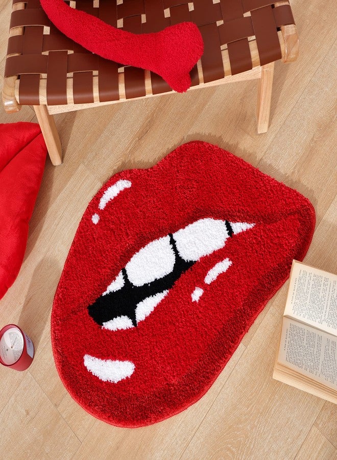 Panstar Red Lips Bathroom Rug, Cute Funny Biting Lips Shaped Bath Mat Non Slip Absorbent Bathtub Rug Bathroom Plush Shower Rugs - Image 2
