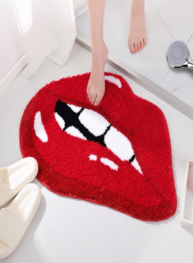 Panstar Red Lips Bathroom Rug, Cute Funny Biting Lips Shaped Bath Mat Non Slip Absorbent Bathtub Rug Bathroom Plush Shower Rugs - Image 3