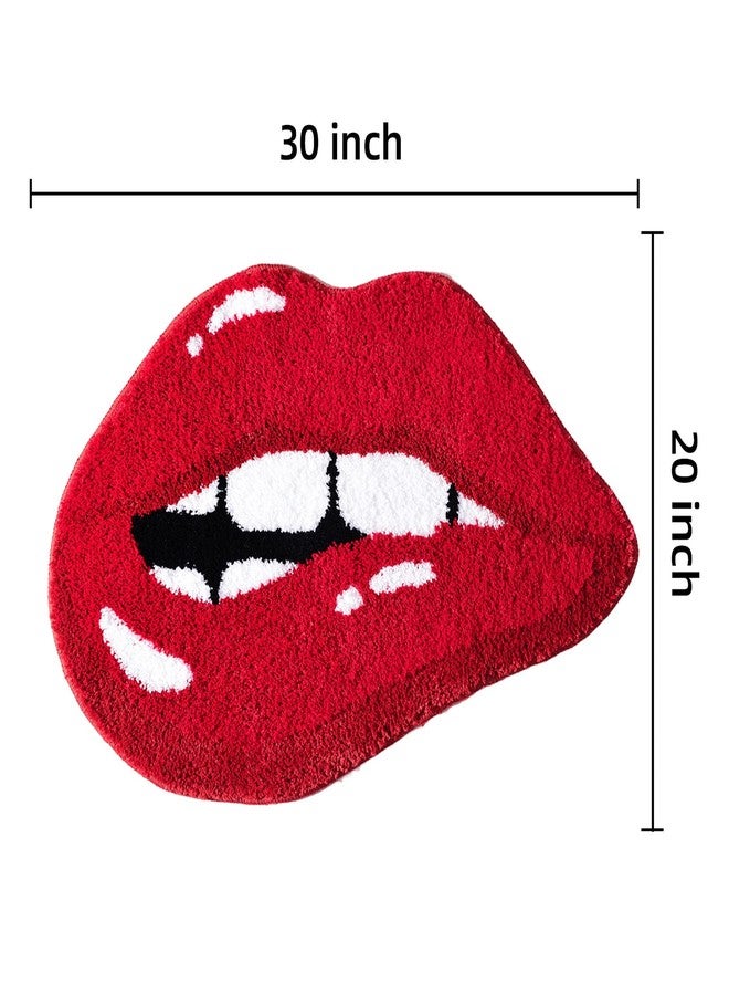 Panstar Red Lips Bathroom Rug, Cute Funny Biting Lips Shaped Bath Mat Non Slip Absorbent Bathtub Rug Bathroom Plush Shower Rugs - Image 4