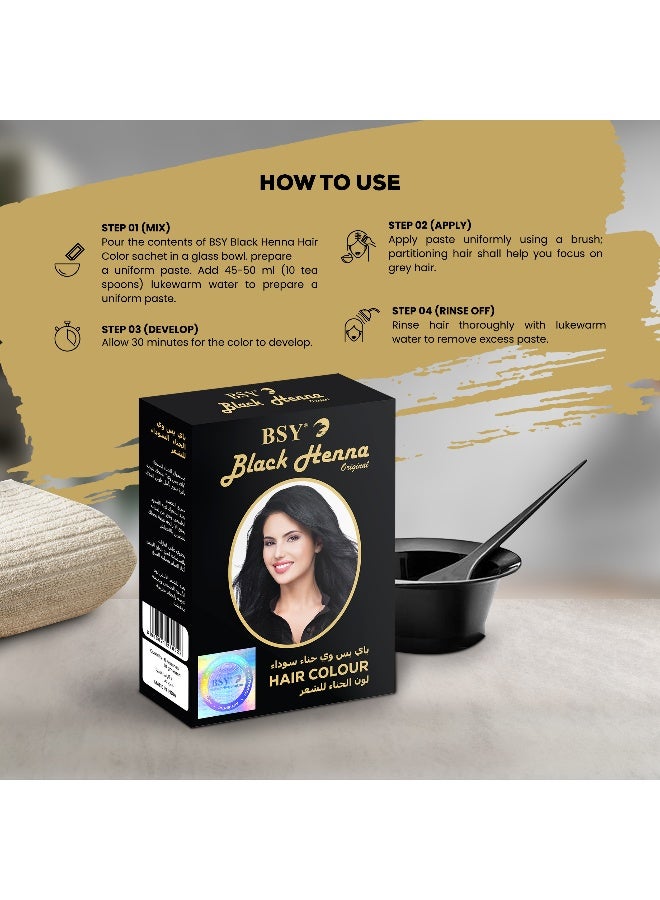 BSY Henna Hair Color – Black – 10 G Sachet (Pack Of 6) - Image 3