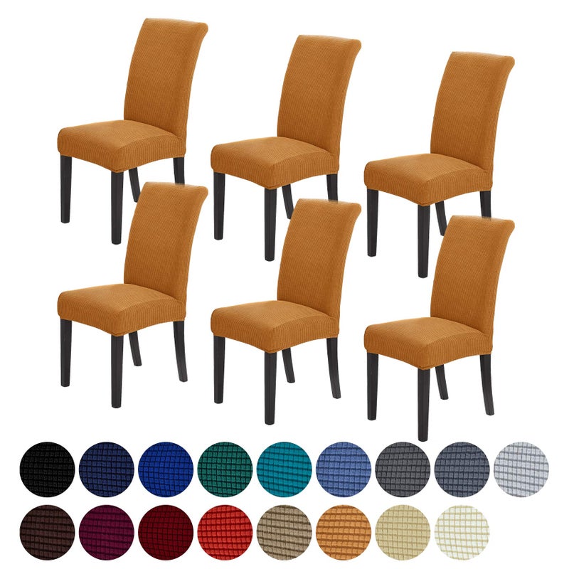 Howhic Stretch Chair Covers for Dining Room Set of 6 Removable Washable Dining Room Chair Covers Dining Chair Slipcovers Seat Protector Great Home Decor and Banquet Upholstery Gold 6 Pack