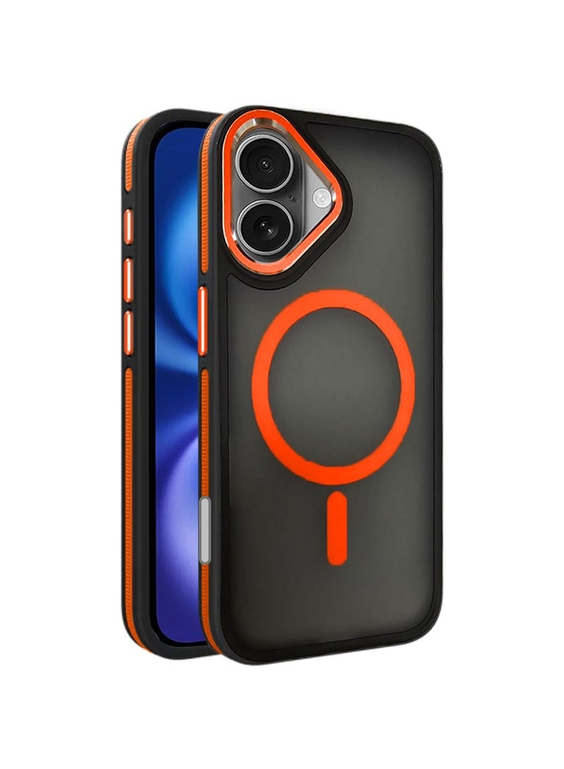 Techie جراب خلفي شفاف من ماج سيف مع واقي معدني بارز لعدسة الكاميرا لهاتف أبل آيفون 16 - حماية من السقوط بدرجة عسكرية، ومضاد لبصمات الأصابع ومضاد للاصفرار - برتقالي غير لامع - Image 1