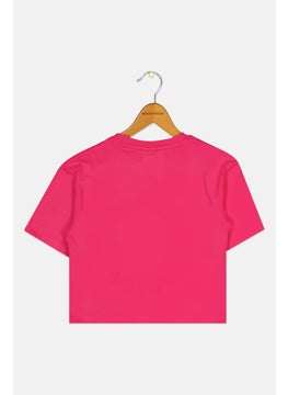 Looney Tunes Toddlers Girl Crew Neck Short Sleeves Embroidered Crop T-Shirt, Dark Pink  - Image 2
