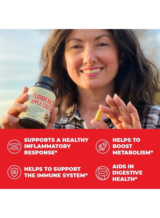 Vimerson Health Apple Cider Vinegar Capsules with Turmeric Curcumin and Black Pepper - 95% Curcuminoids - Vegan Supplement for Joint Support and Digestive Health - Made with Organic Tumeric, Ginger Root and Bioperine - Image 2