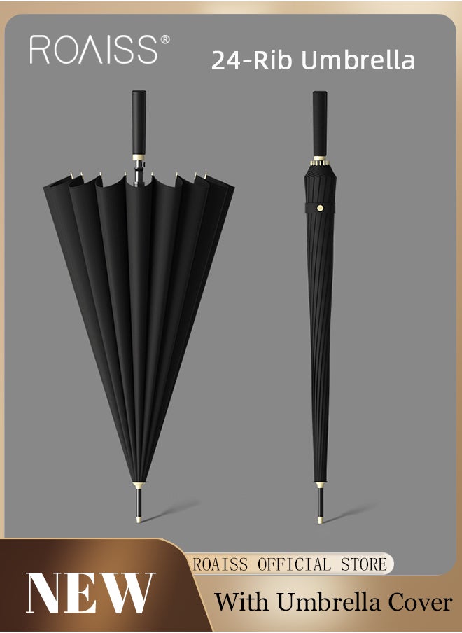 roaiss - Unisex Business Straight Long Handle Umbrella 24 Rib Reinforced Fiber Skeleton Golf Umbrella 45.3 Inch Enlarge Umbrella Cover Three Layers Waterproof Wind Resistant Umbrella - Image 1