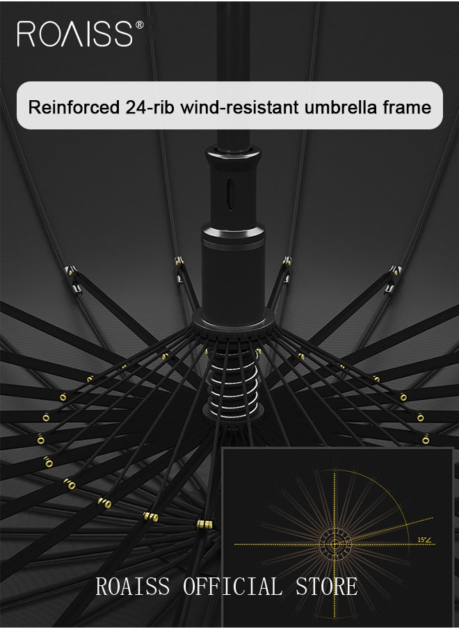 roaiss - Unisex Business Straight Long Handle Umbrella 24 Rib Reinforced Fiber Skeleton Golf Umbrella 45.3 Inch Enlarge Umbrella Cover Three Layers Waterproof Wind Resistant Umbrella - Image 1