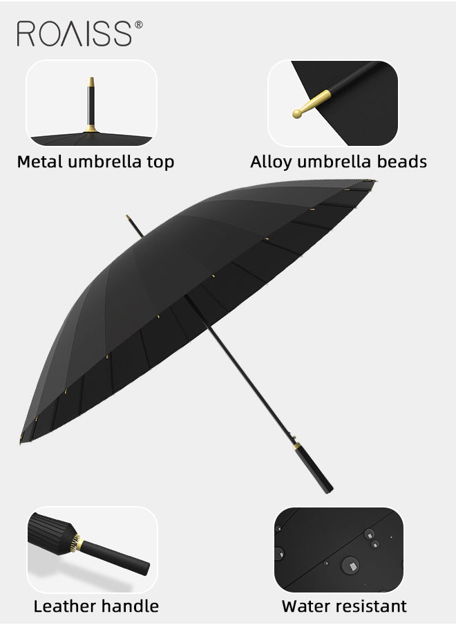 roaiss - Unisex Business Straight Long Handle Umbrella 24 Rib Reinforced Fiber Skeleton Golf Umbrella 45.3 Inch Enlarge Umbrella Cover Three Layers Waterproof Wind Resistant Umbrella - Image 1