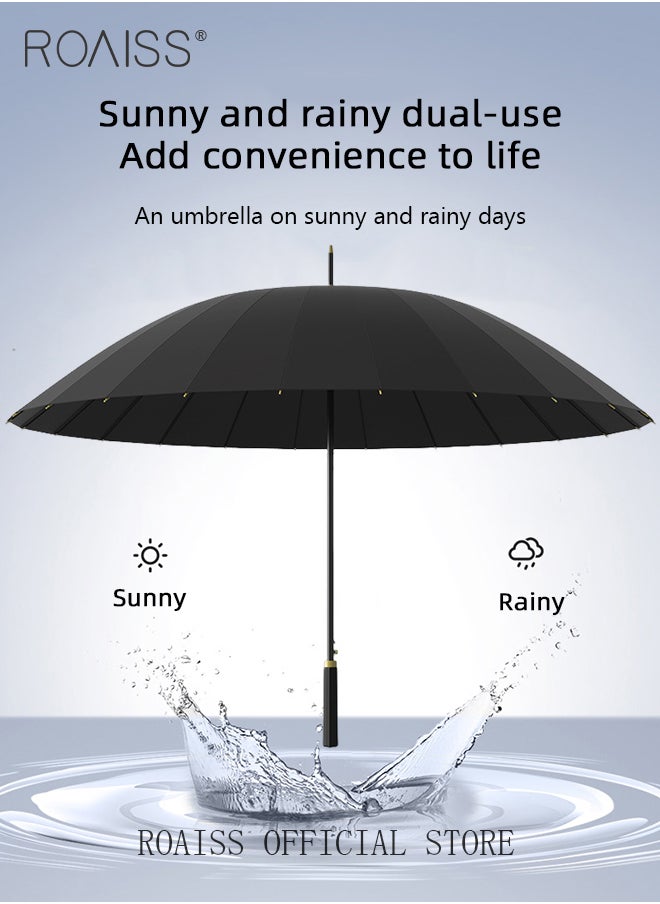 roaiss - Unisex Business Straight Long Handle Umbrella 24 Rib Reinforced Fiber Skeleton Golf Umbrella 45.3 Inch Enlarge Umbrella Cover Three Layers Waterproof Wind Resistant Umbrella - Image 1