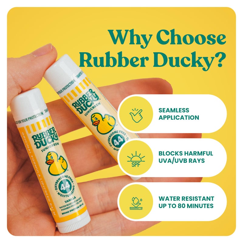 Rubber Ducky | Lip Balm with SPF 44, Water Resistant Sunscreen Lip Balm | Vegan, Untinted, Vanilla Flavor, with Vitamin E | All Season - Broad Spectrum Sunscreen for Lips - Image 4