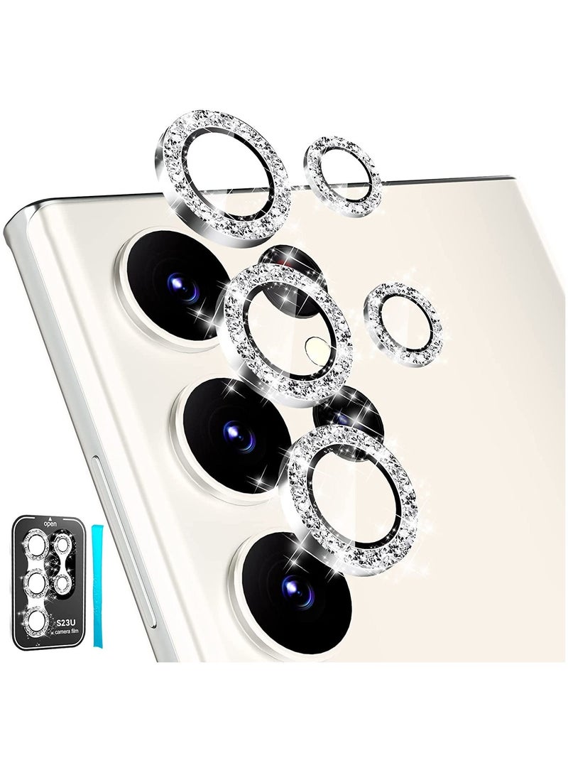 ELTRAZONE Samsung Galaxy S23 Ultra Camera Lens Protector, 9H Tempered Glass + Aluminum Alloy Metal Individual Lens Screen Ring for S23 Ultra 6.8in 5G 2023 - Glitter Silver - Image 1