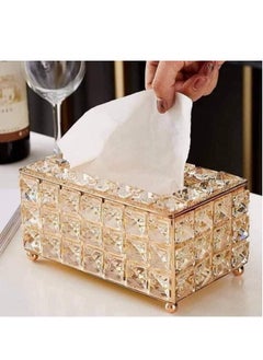 Generic Crystal and golden stainless steel tissue box for home, clinic and office decor 19 x 11 x 10 cm  - Image 1