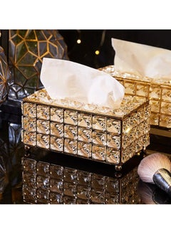 Generic Crystal and golden stainless steel tissue box for home, clinic and office decor 19 x 11 x 10 cm  - Image 2
