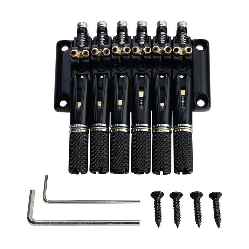 OVSAL 10.5mm Headless Electric Guitar Bridge All-Black Headless Bass Guitar Bridge Brass Saddles Zinc Alloy Plate Electric Guitar Bridge 6 String Headless Guitar Fixed Bridge - Image 1