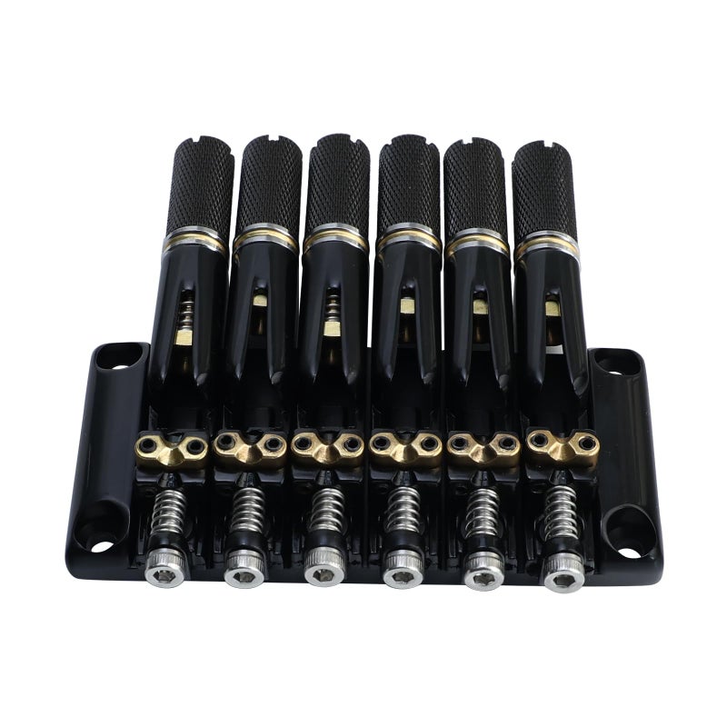 OVSAL 10.5mm Headless Electric Guitar Bridge All-Black Headless Bass Guitar Bridge Brass Saddles Zinc Alloy Plate Electric Guitar Bridge 6 String Headless Guitar Fixed Bridge - Image 2