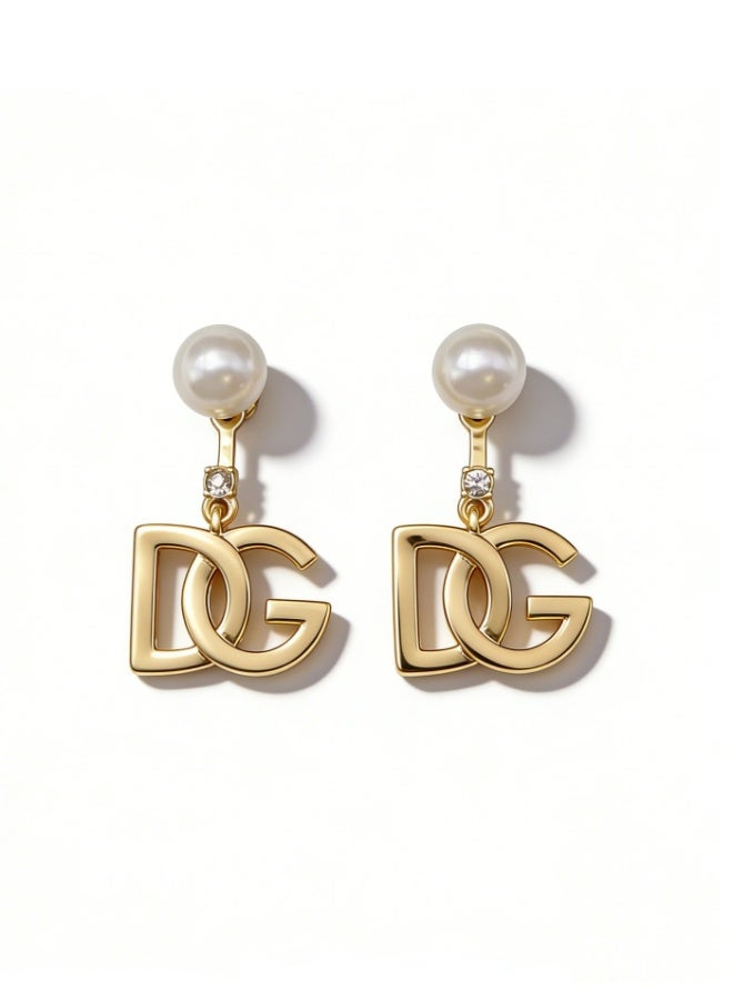 D&G Classic  Pearl letter earrings light luxury diamond gold earrings commuting party temperament earrings. - Image 3