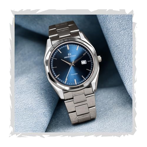 SWADESI STUFF Men's Stylish Black Color Date Display 42mm Hexagon Dial Stainless Steel Silver Strap Analog Watch (Blue) - Image 1